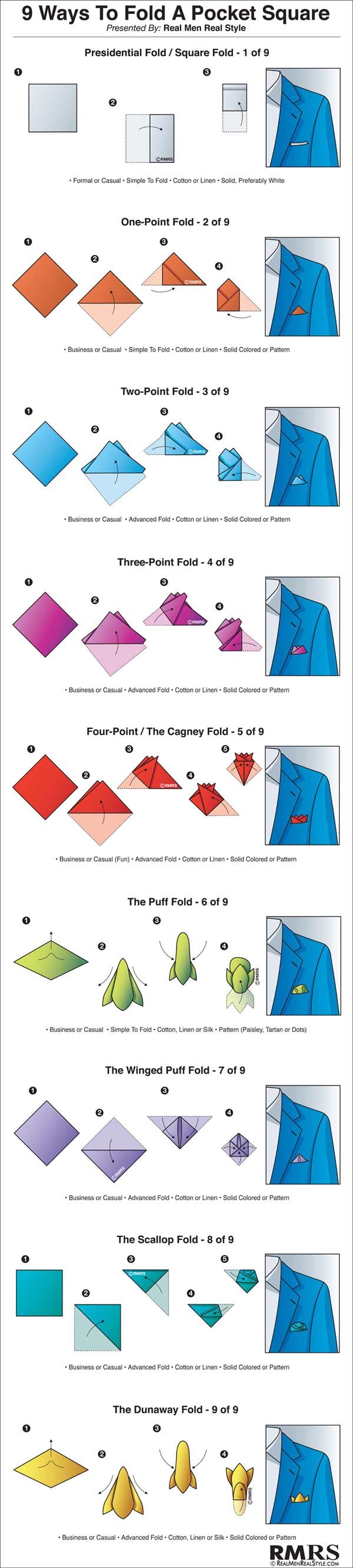 RMRS 9 Ways To Fold A Pocket Square Infographic