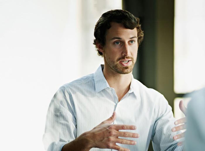 man talking with hands