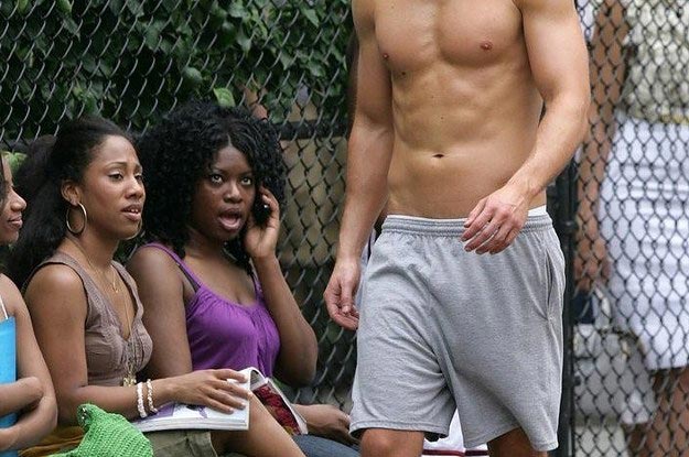 women staring man walking